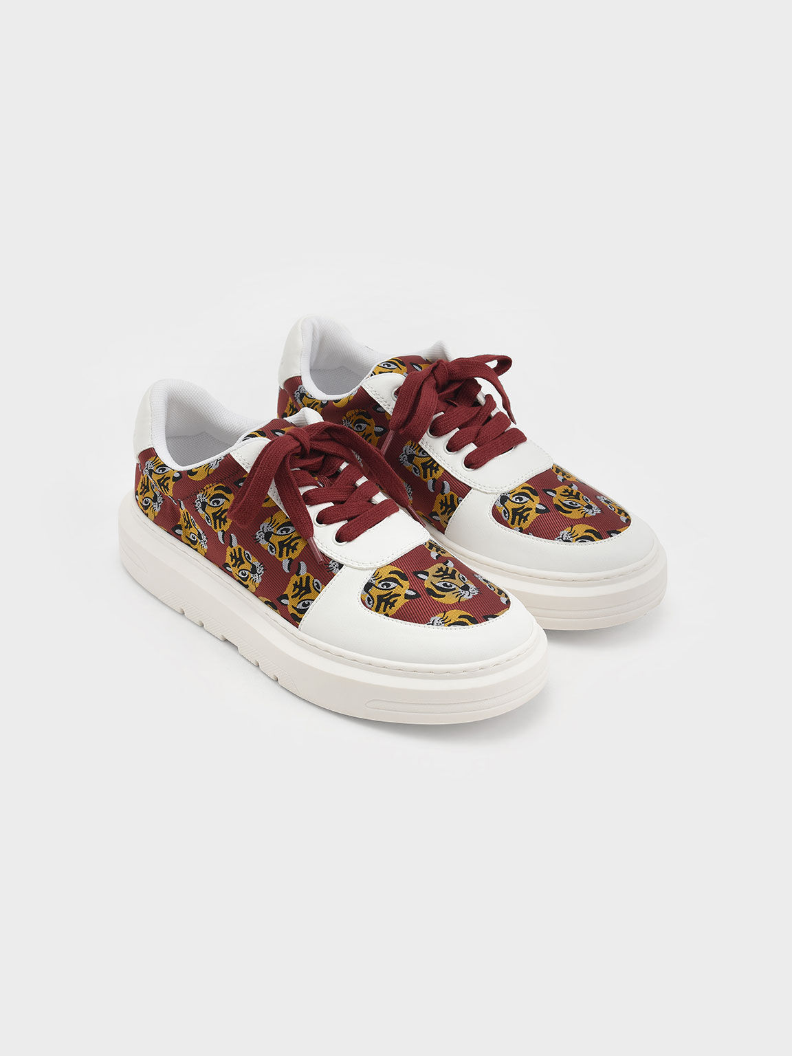 Lunar New Year Collection: Stevie Tiger-Print Jacquard Sneakers, Red, hi-res