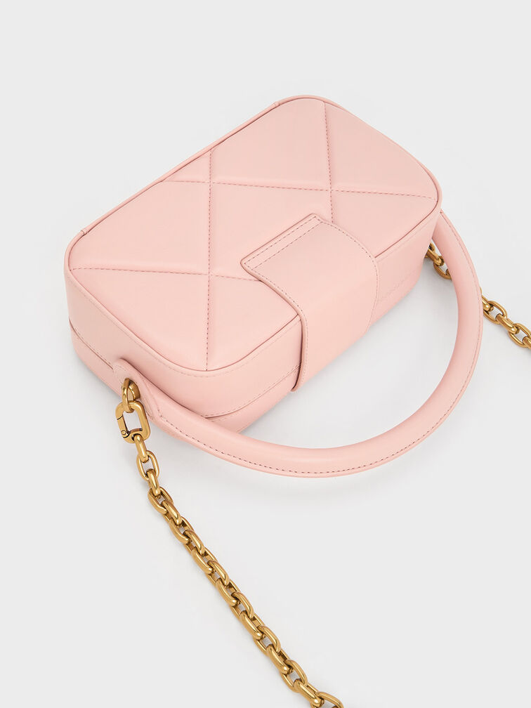 Pink Vertigo Quilted Boxy Top Handle Bag - CHARLES & KEITH SG