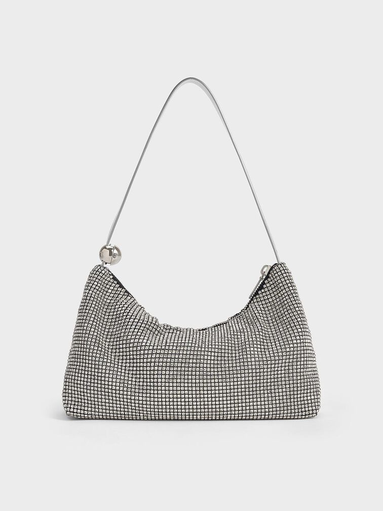 Crystal-Embellished Two-Way Bag, Silver, hi-res