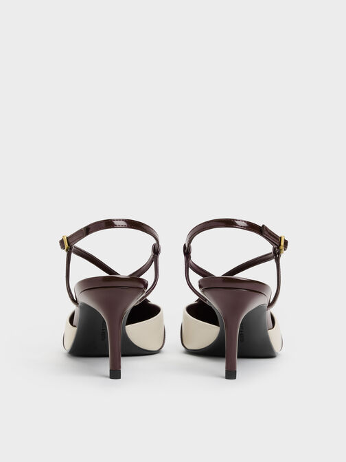 Two-Tone Pointed Slingback Pumps, Burgundy, hi-res