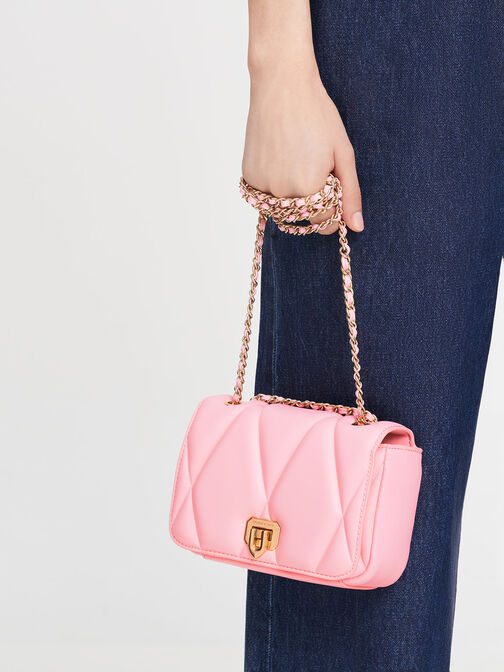 Pink Eilith Frayed Denim Buckled Bag - CHARLES & KEITH US