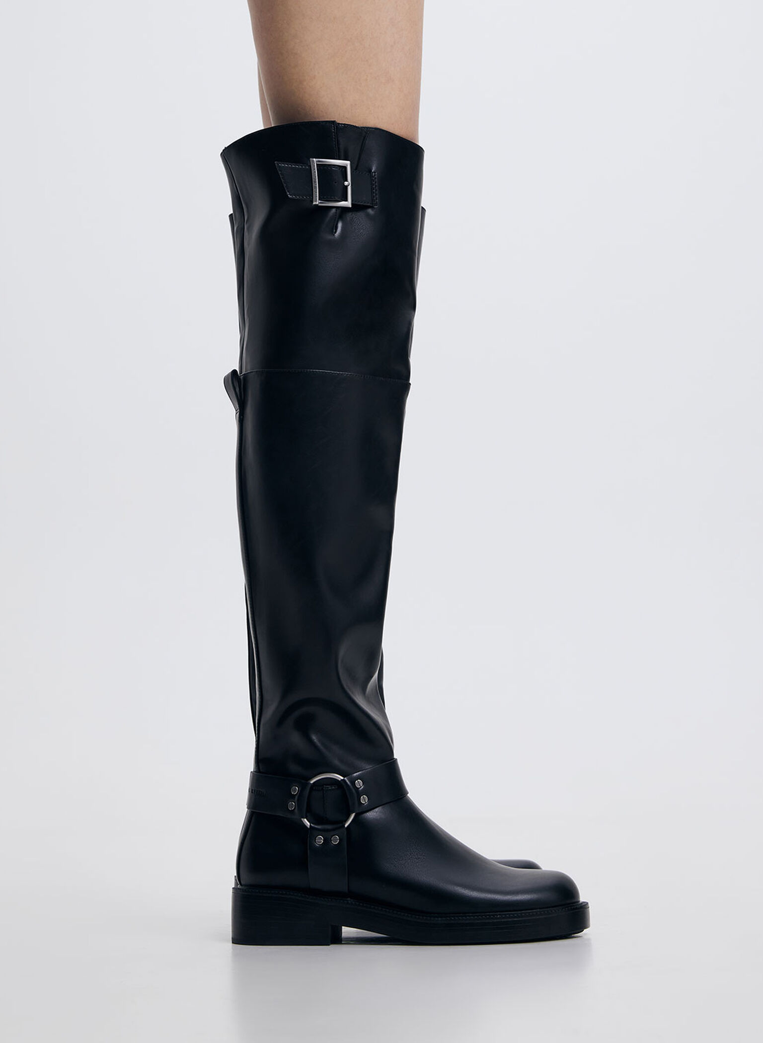 Botas hasta el muslo con hebilla Davina, Negro, hi-res