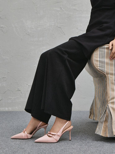Jessy Recycled Polyester Bow Slingback Pumps, Pink, hi-res