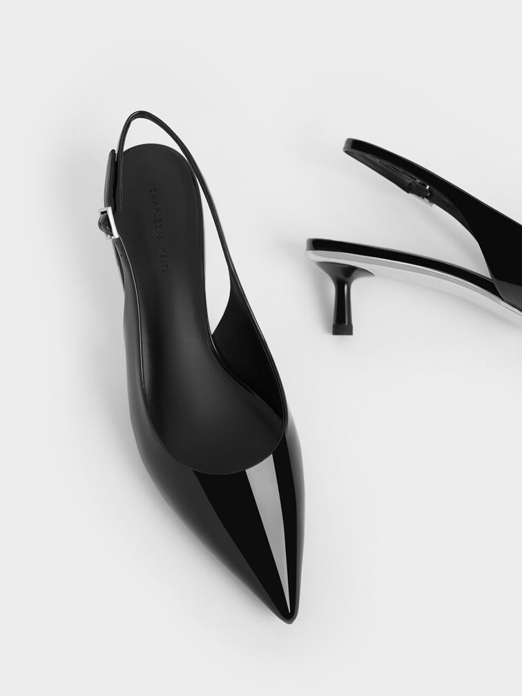 Patent Pointed-Toe Slingback Pumps, Black Patent, hi-res