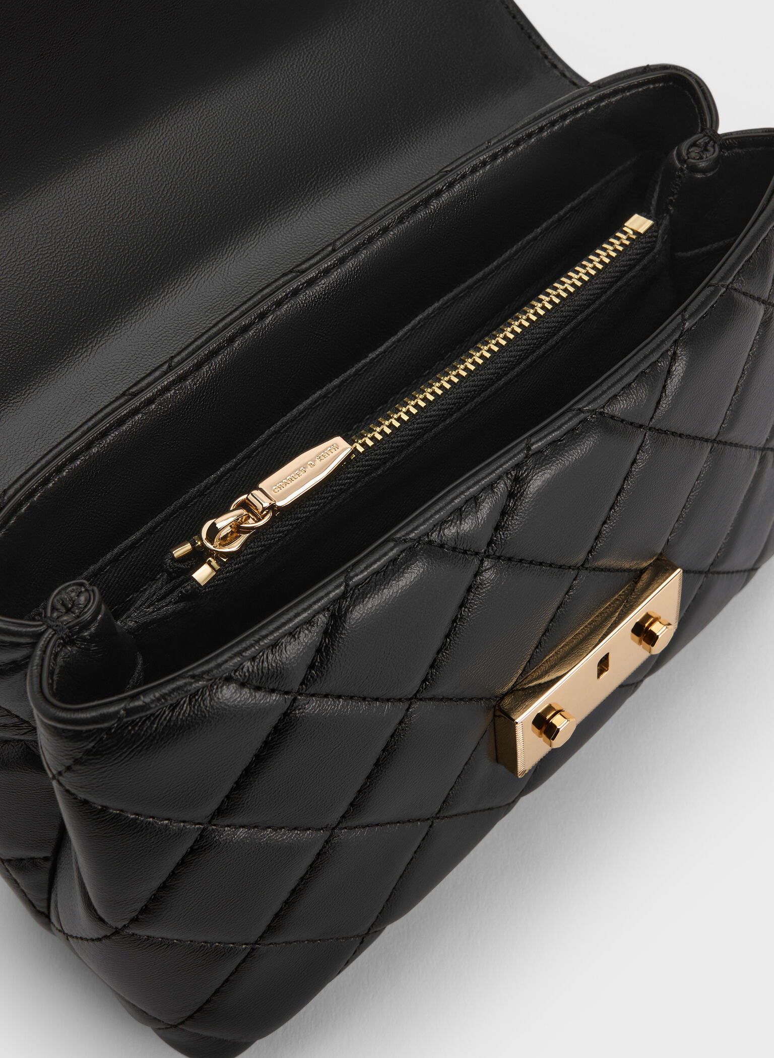 Alva Quilted Top Handle Bag, Black, hi-res