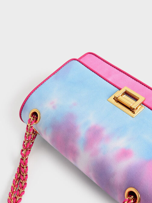 Chain Handle Tie-Dye Shoulder Bag, Fuchsia, hi-res