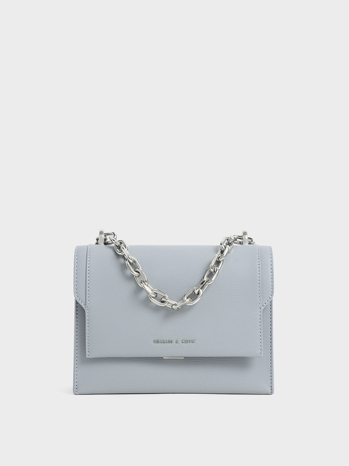 Steel Blue Front Flap Chain Handle Crossbody Bag - CHARLES & KEITH US