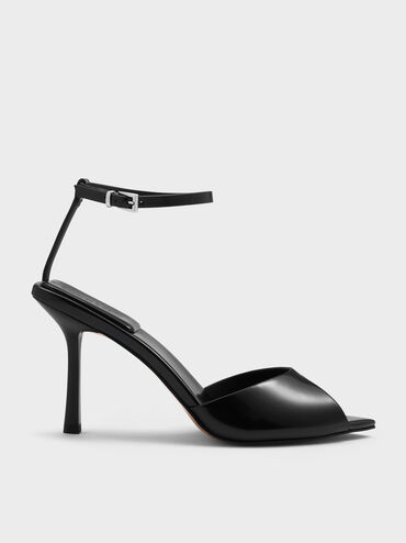 Pointed Peep-Toe Stiletto Sandals, Black Box, hi-res