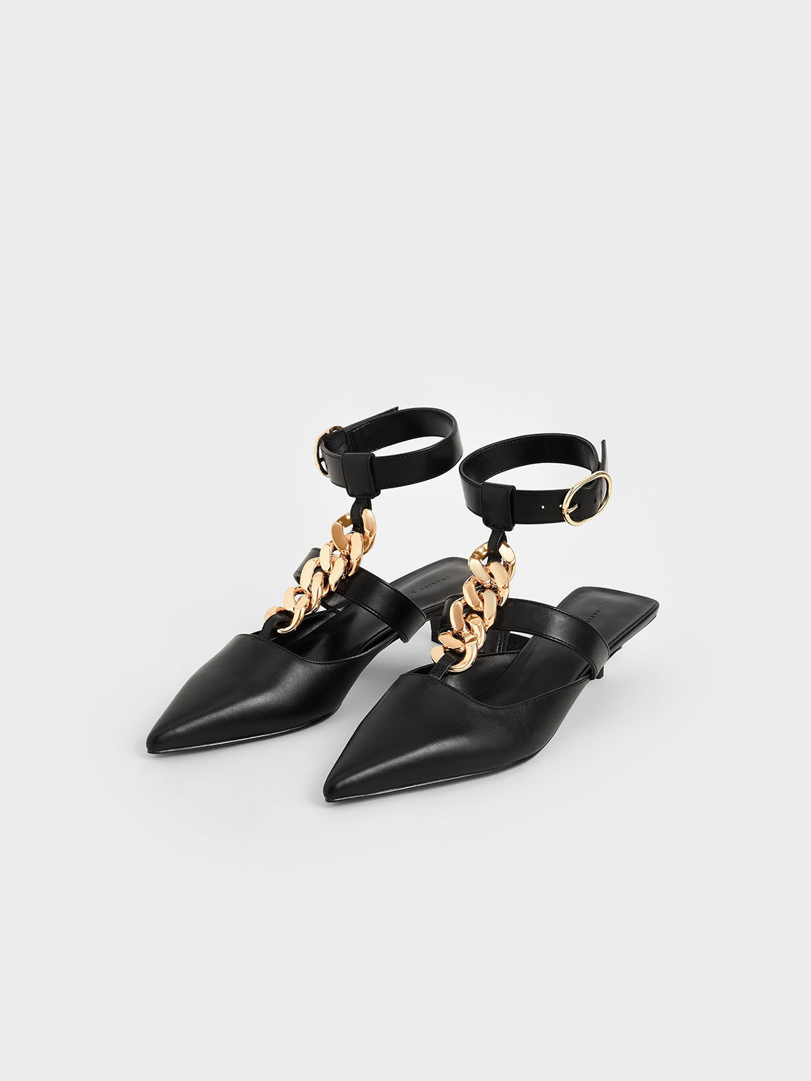 Chain Link Ankle Strap Pumps, Black, hi-res