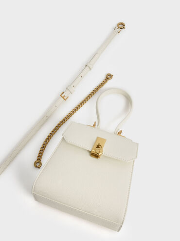 Geometric Top Handle Chain-Link Bag, Cream, hi-res