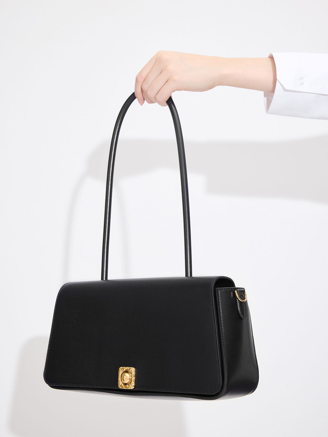 Avis Elongated Handle Trapeze Bag, Black, hi-res