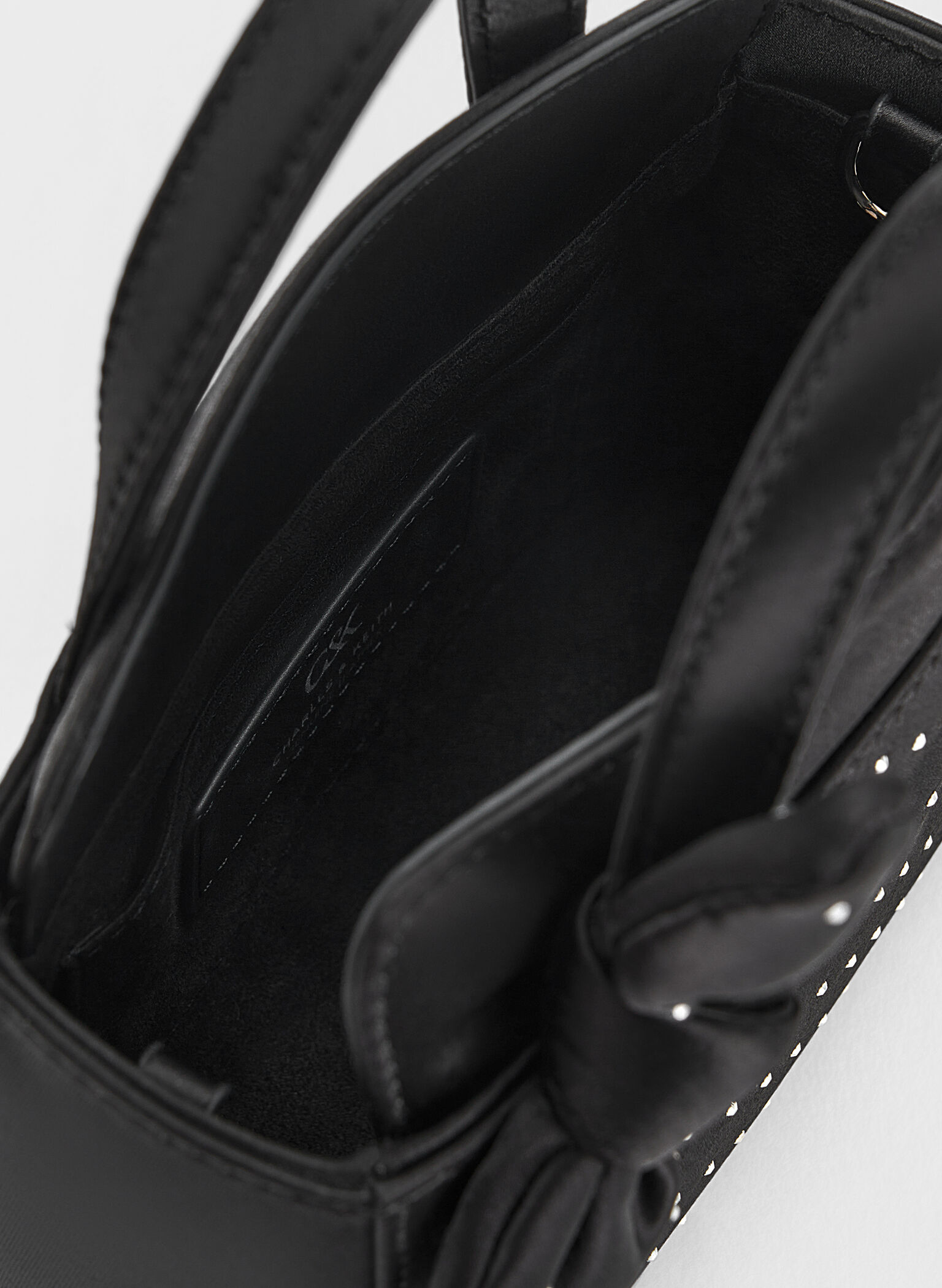 Satin Studded Knotted-Bow Mini Bag, Noir Studded Satin, hi-res
