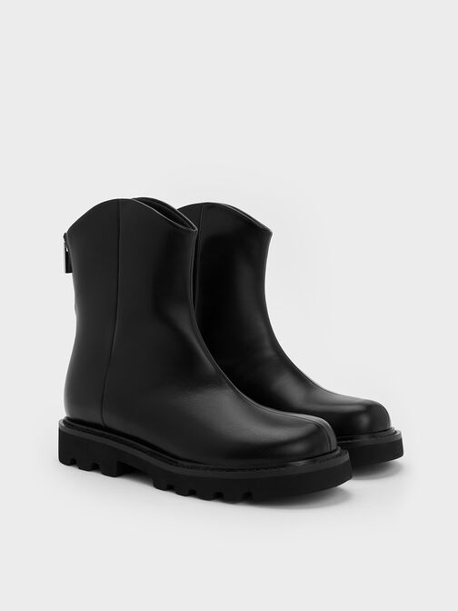 Girls' Chunky Ankle Boots, Black, hi-res