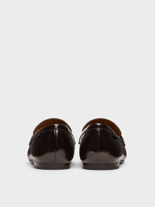 Crinkle-Effect Penny Loafers, Dark Brown, hi-res