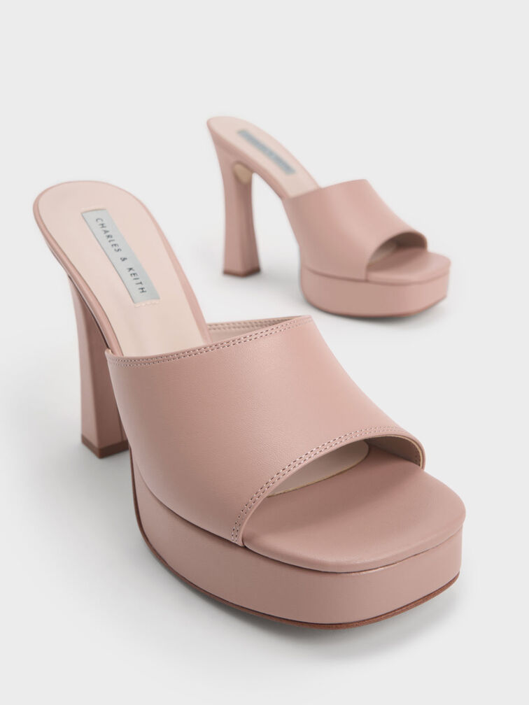 Platform Block Heel Mules, Nude, hi-res