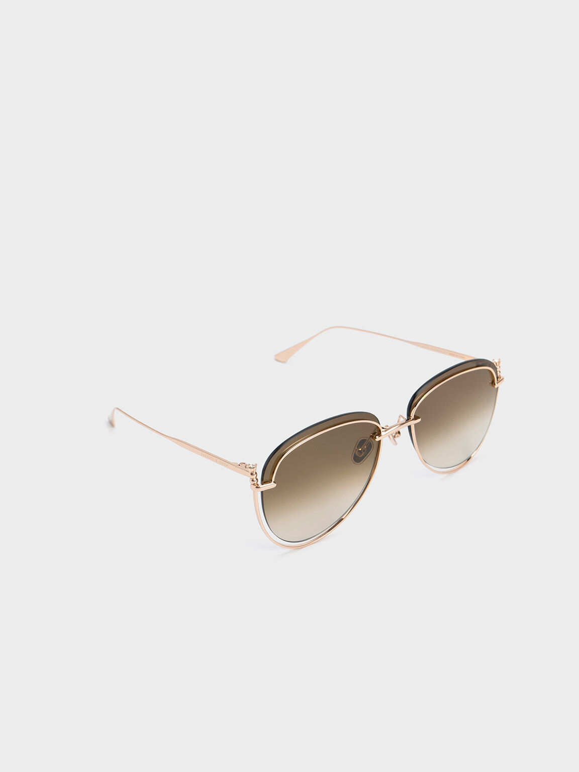 Oversized Wireframe Aviator Sunglasses, Rose Gold, hi-res
