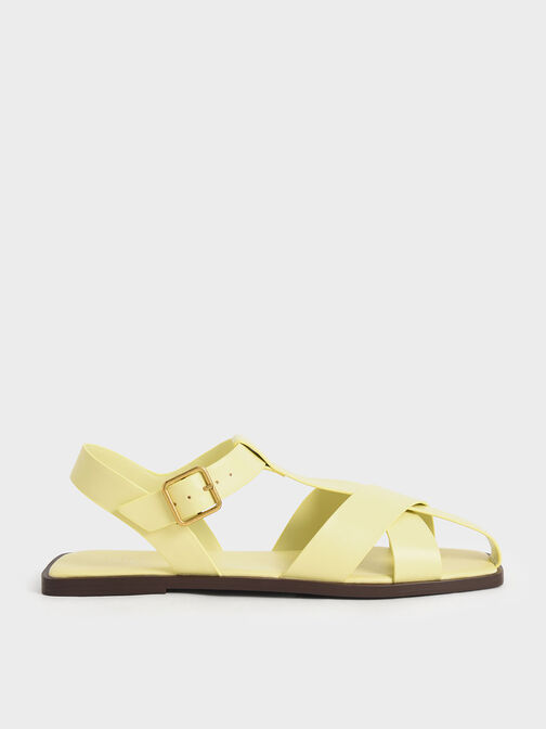 Strappy Crossover Sandals, Yellow, hi-res