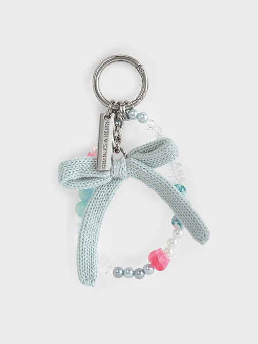 Crochet Bow Beaded Charm, Sea Salt Blue, hi-res