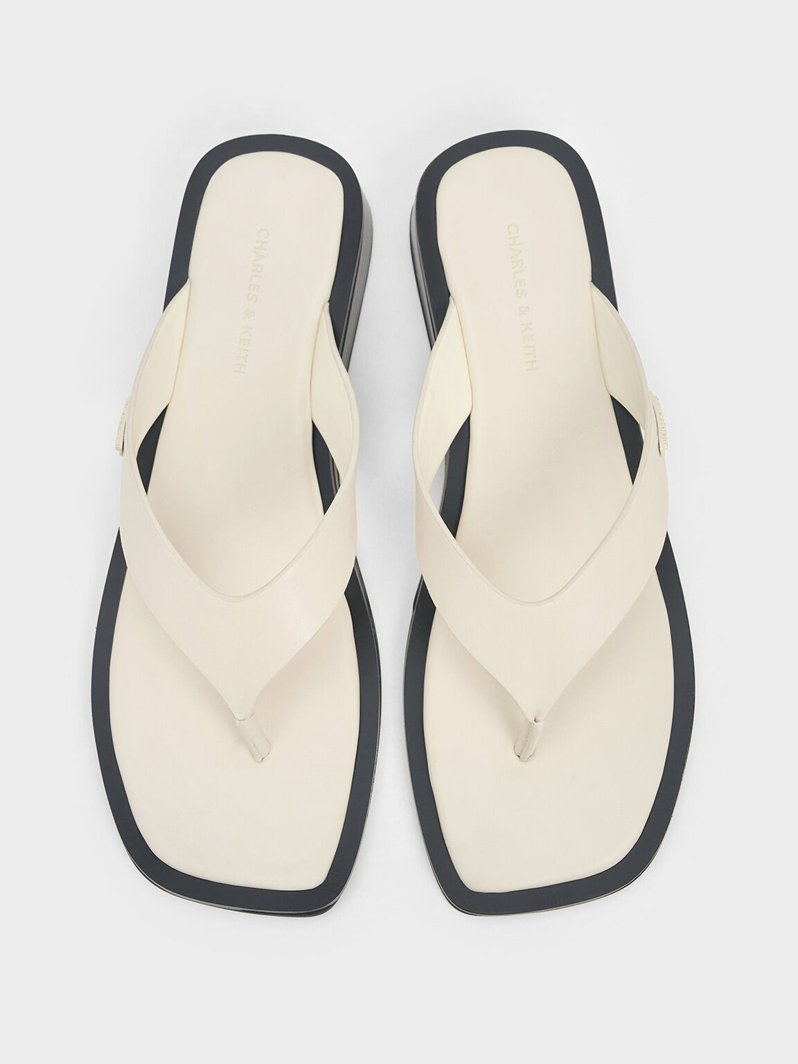 Cream V Strap Wedge Thong Sandals CHARLES KEITH BH