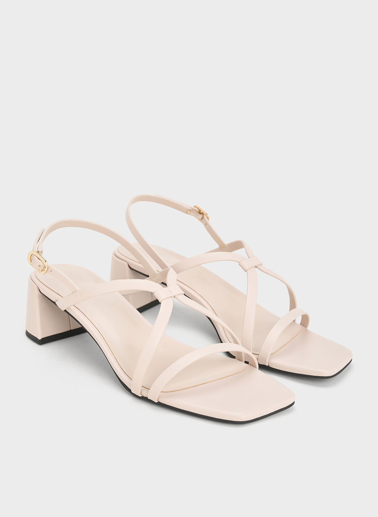 Strappy Block-Heel Slingback Sandals, Cream, hi-res