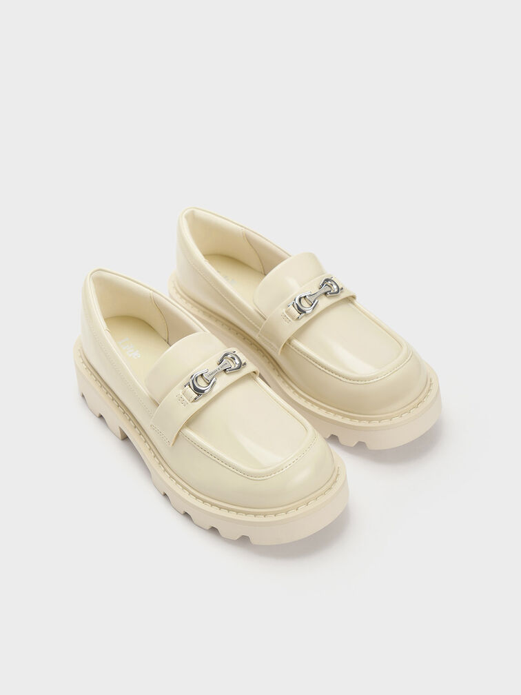 Girls' Metallic Accent Chunky Loafers, Chalk, hi-res