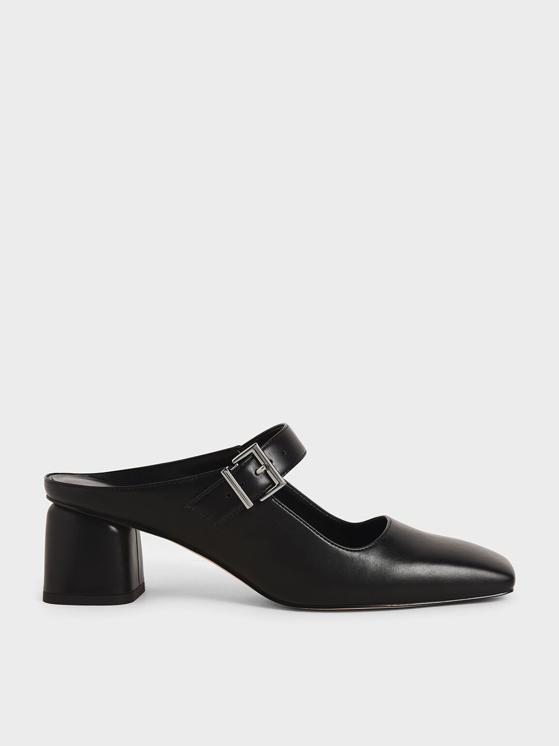 Mary Jane Block Heel Mules, Black, hi-res