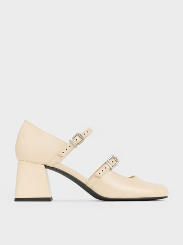 Double-Strap D'Orsay Pumps, Beige, hi-res