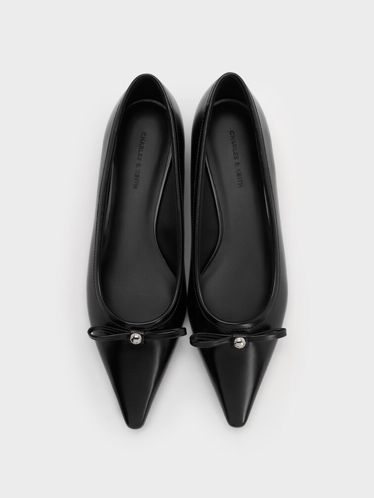 Bow Metallic-Accent Pointed-Toe Ballet Flats, Black, hi-res