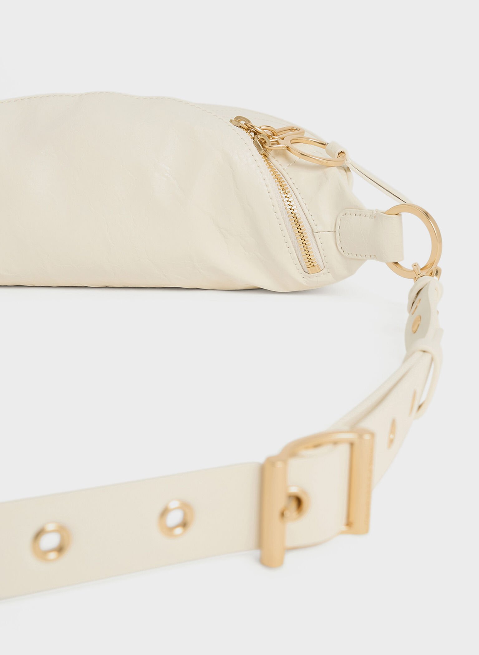 Philomena Crinkle-Effect Half-Moon Crossbody Bag, Cream, hi-res