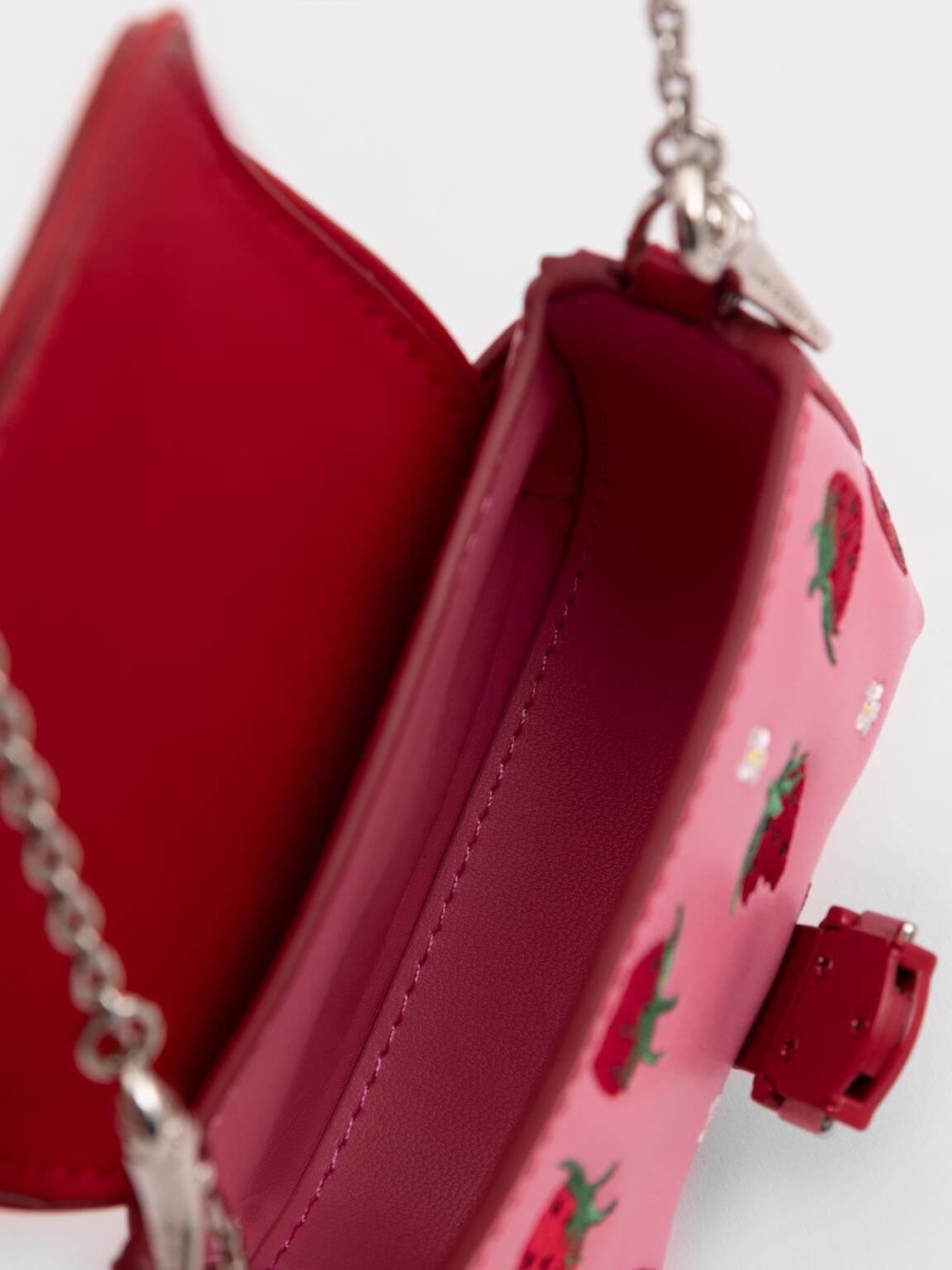 Zetta Belt Buckle Strawberry-Print Mini Bag, Pink, hi-res