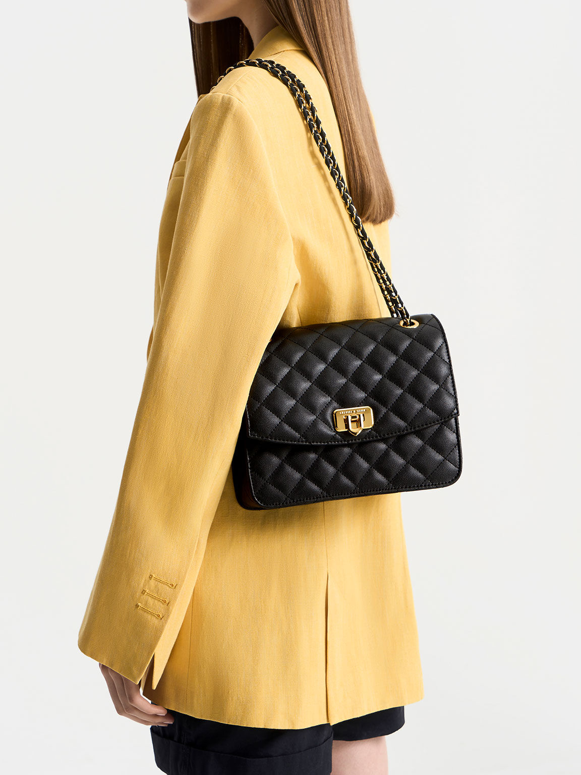 Cressida Quilted Chain Strap Bag Black
