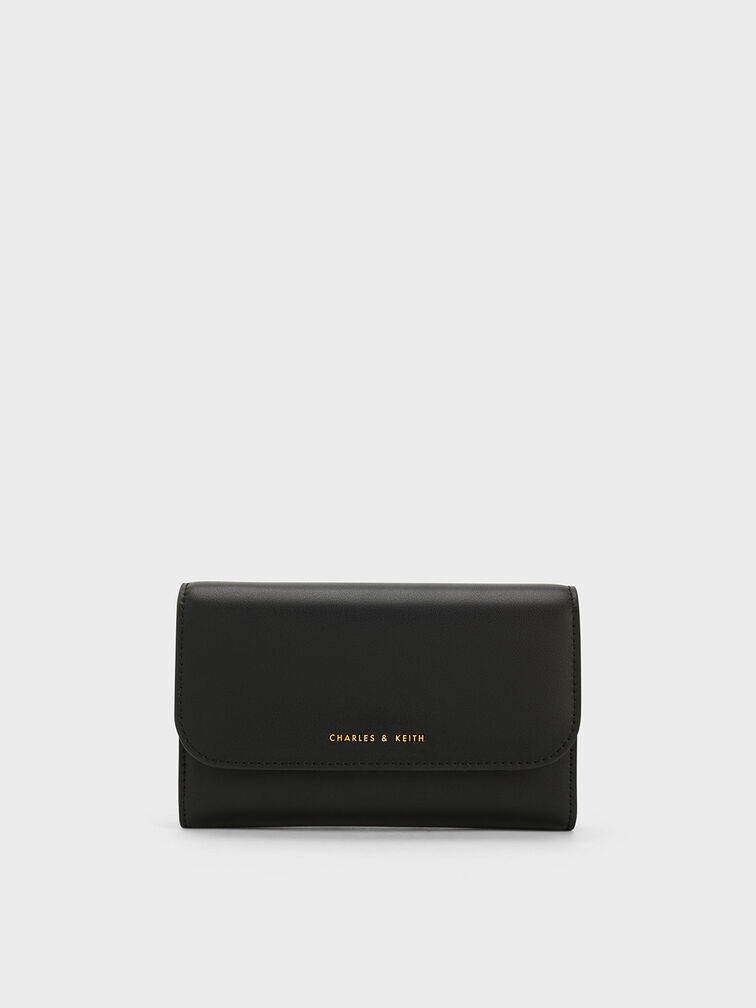 Front Flap Long Wallet, Black, hi-res