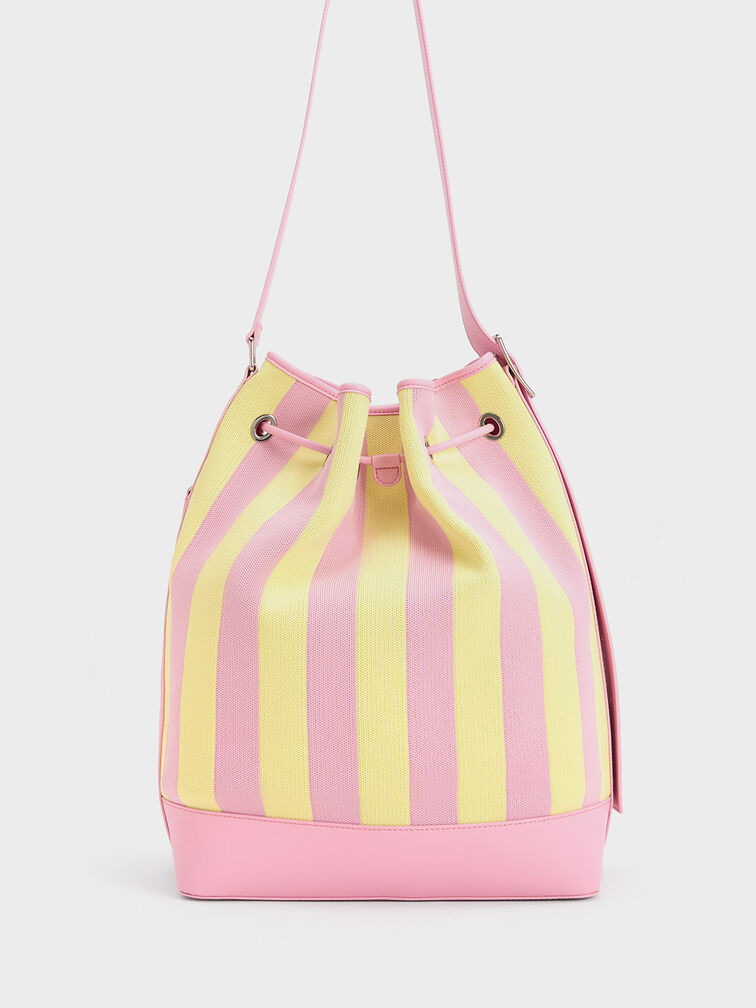 Large Striped Bucket Bag, Yellow, hi-res