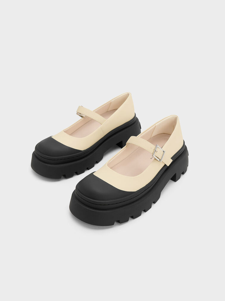 Two-Tone Platform Mary Janes, Chalk, hi-res
