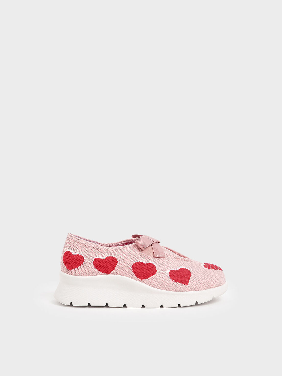 Girls&apos; Heart Print Knitted Sneakers, Nude, hi-res