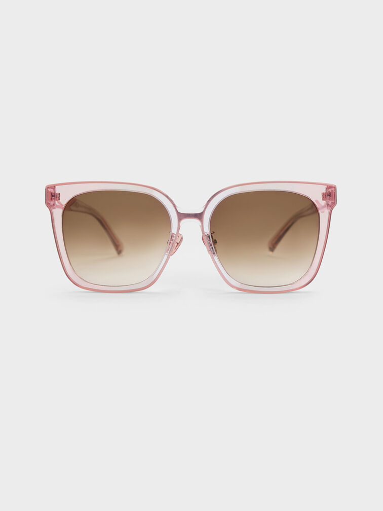 Charles & Keith - Women's Open Wire Square Acetate Sunglasses, Pink, R
