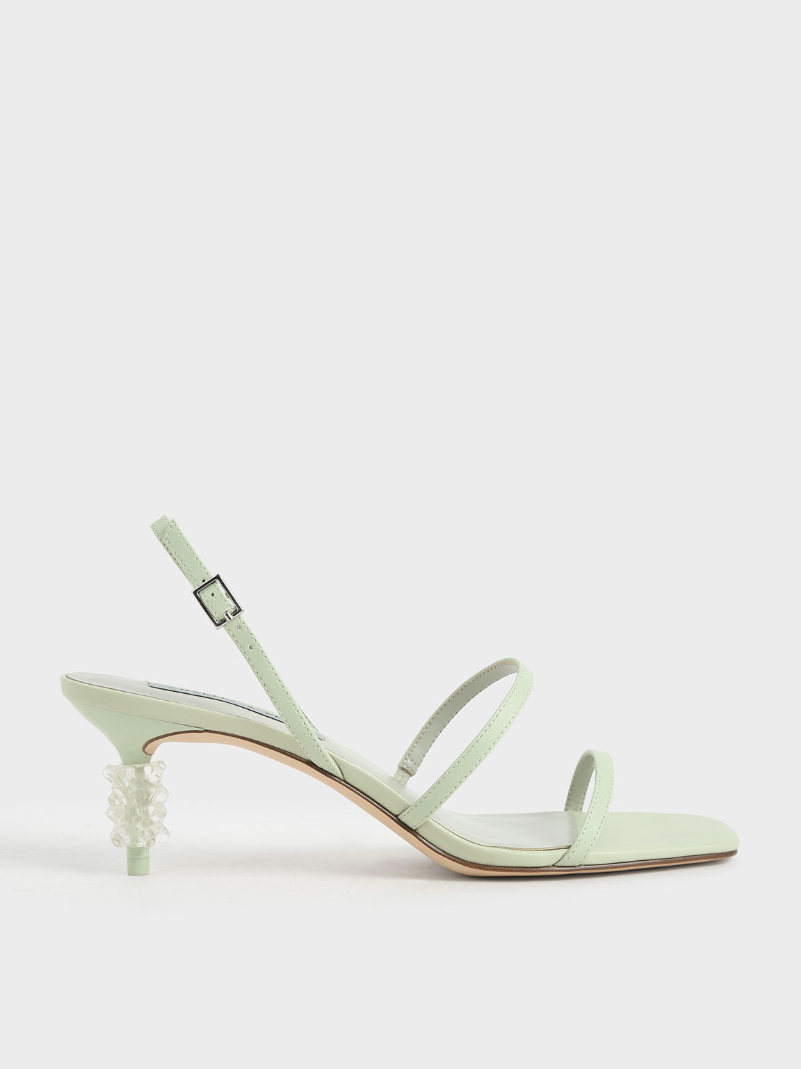 Geometric Heel Strappy Sandals, Mint Green, hi-res