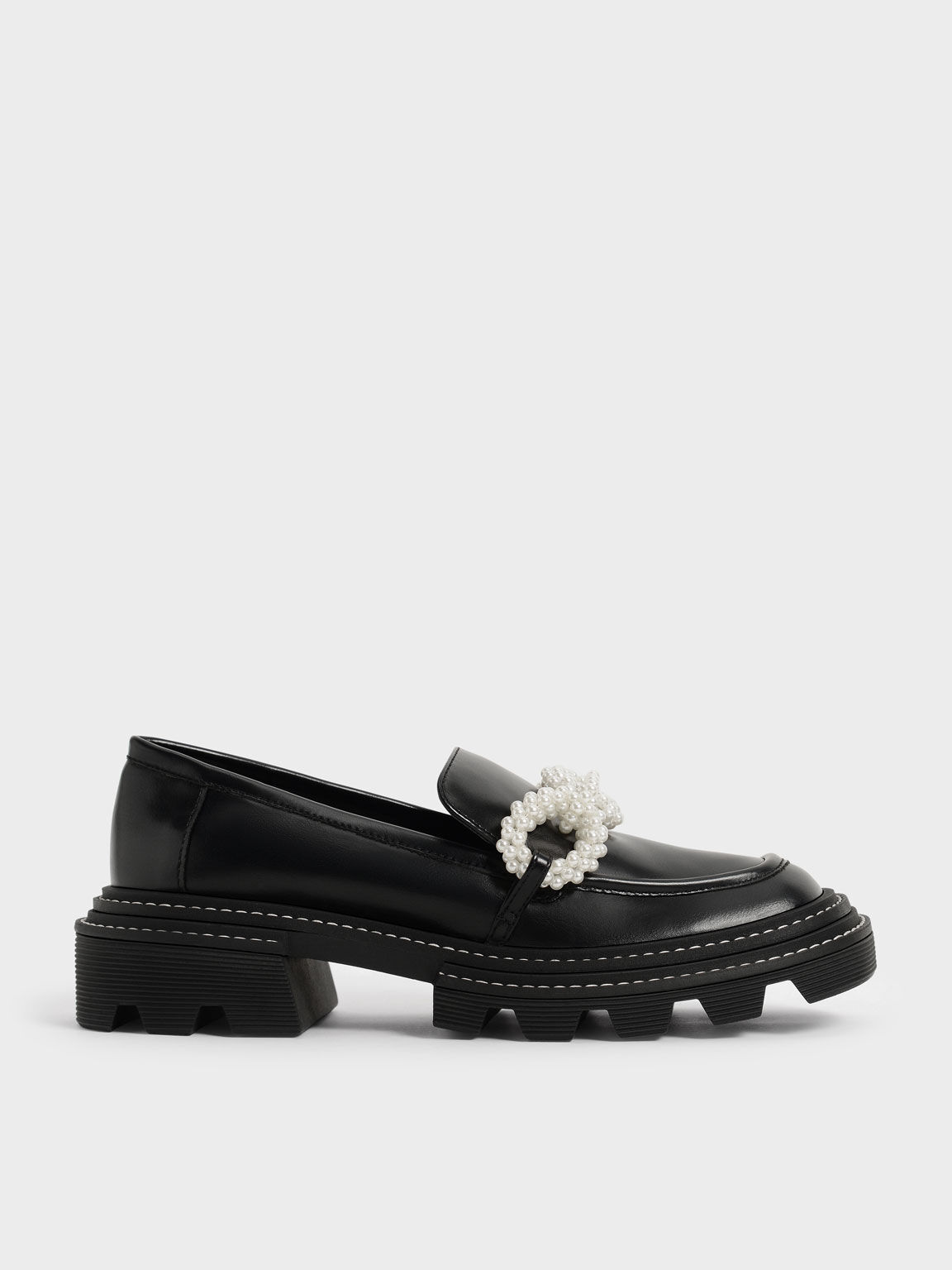 Perline Beaded Platform Loafers, Black, hi-res