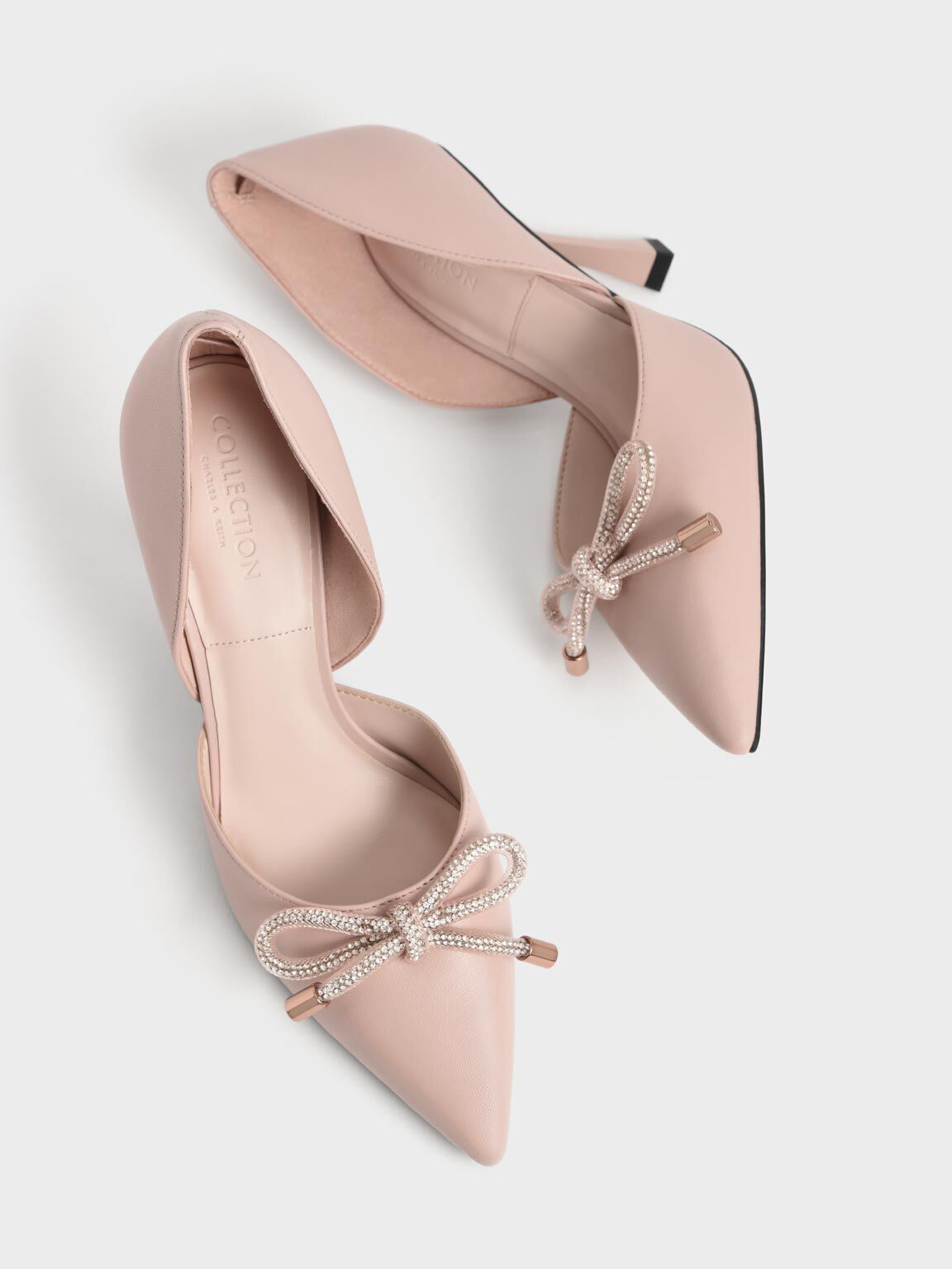 Gem-Embellished Bow-Tie D'Orsay Pumps, Nude, hi-res