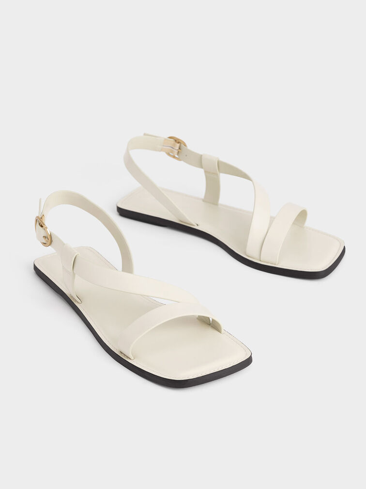 Asymmetric Slingback Flat Sandals, Chalk, hi-res