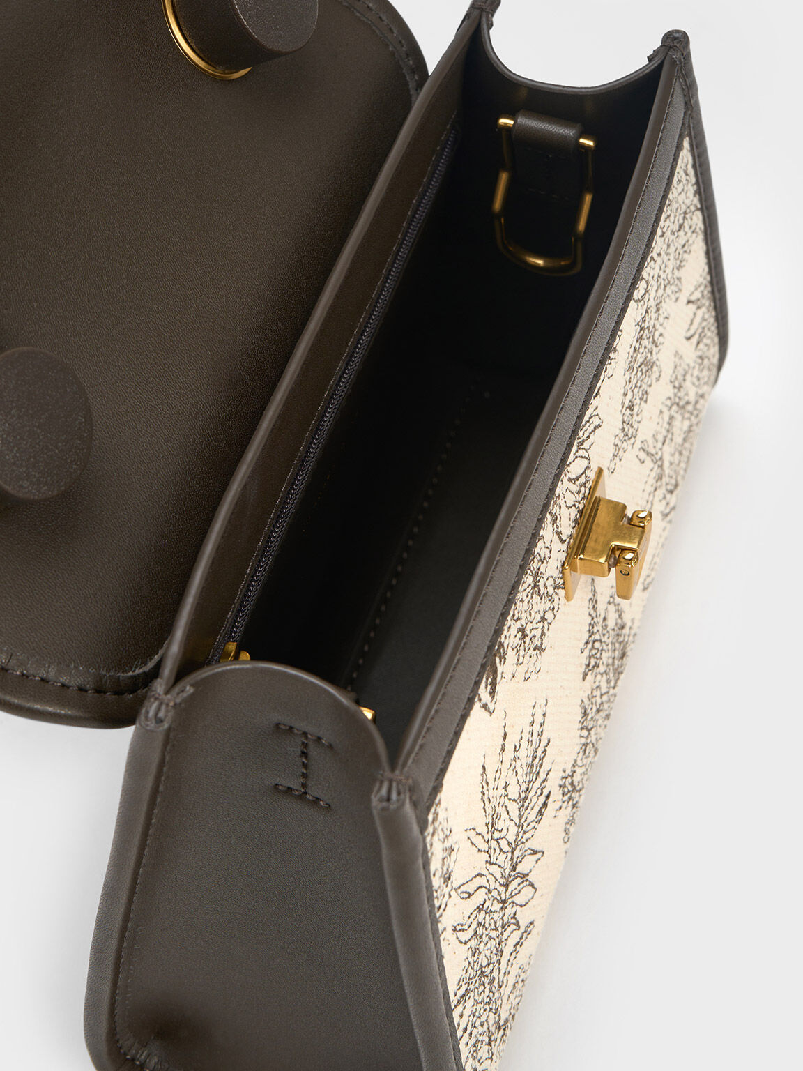 Floral Illustrated Trapeze Bag, Dark Moss, hi-res