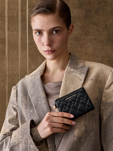 Duo Quilted Small Wallet, Black, hi-res