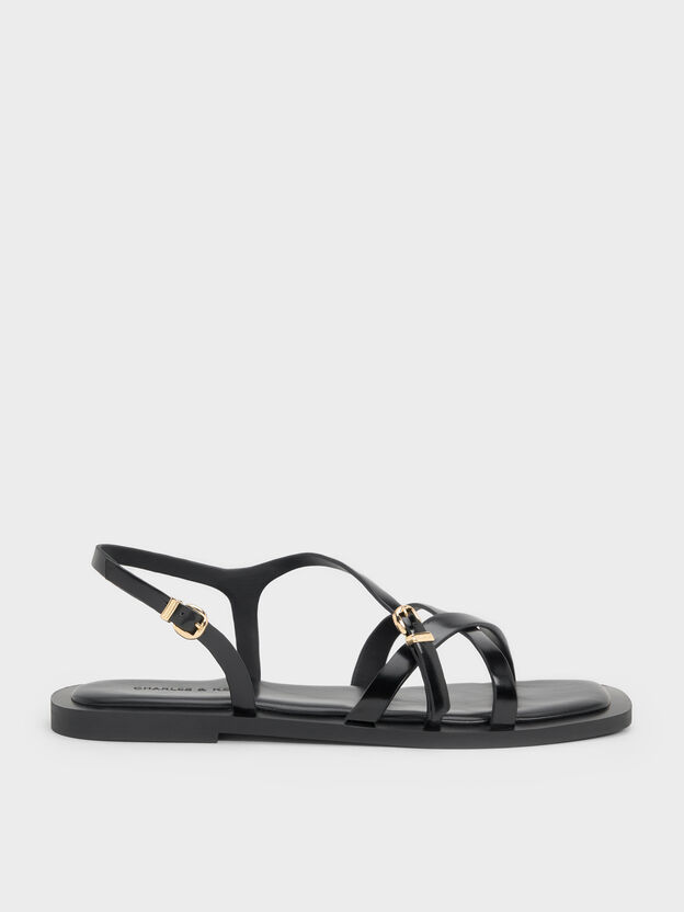Strappy Crossover Slingback Sandals, Black Box, hi-res