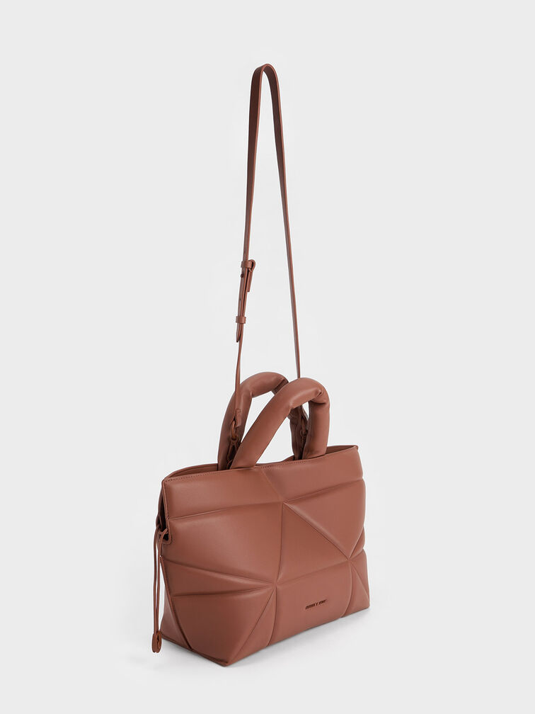 Nina Leather Drawstring Slouchy Tote Bag, Brown, hi-res