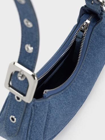 Petra Denim Curved Shoulder Bag, Denim Blue, hi-res