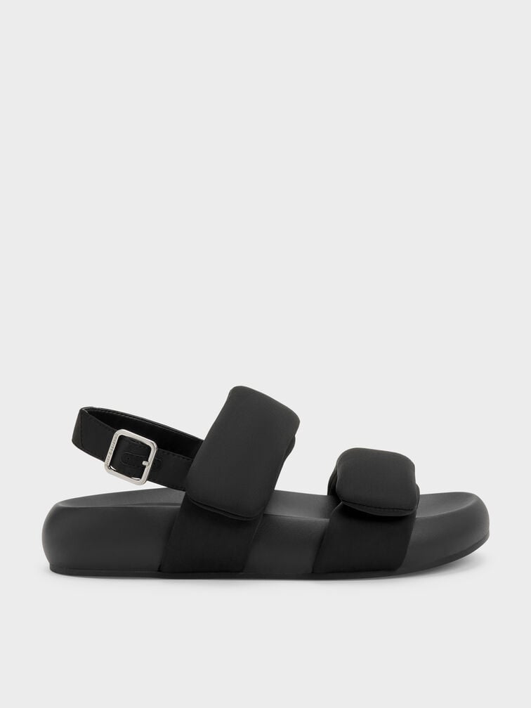 Double-Strap Slingback Sandals, Black Textured, hi-res