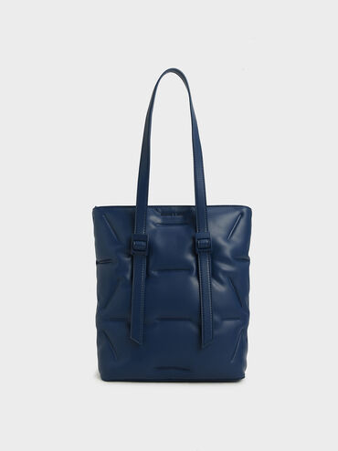 Puffer Double Handle Tote Bag, Dark Blue, hi-res