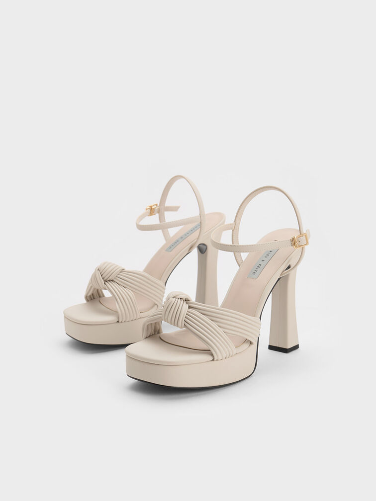 Pleated Knotted Platform Sandals, Chalk, hi-res
