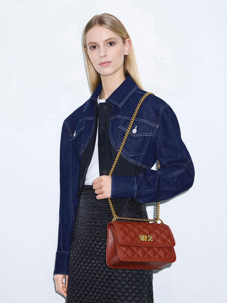 Micaela Quilted Chain Bag, Brick, hi-res