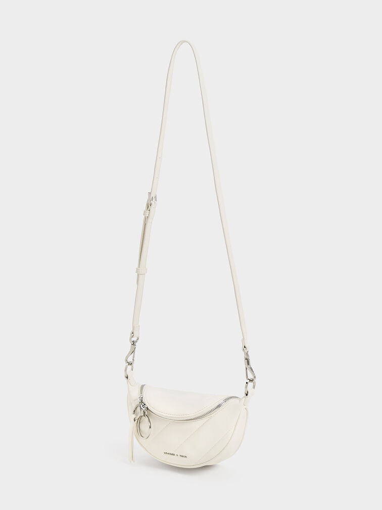 Bolso cruzado Philomena media luna con efecto arrugado, Crema, hi-res